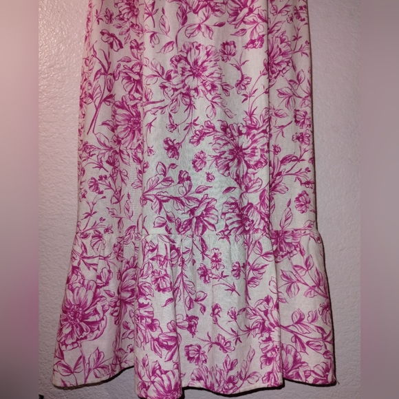LONDON TIMES Pink and Cream Print Dress sz 10 Linen Blend - Picture 5 of 17